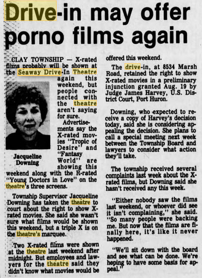 Seaway Drive-In Theatre - AUG 27 1982 ARTICLE